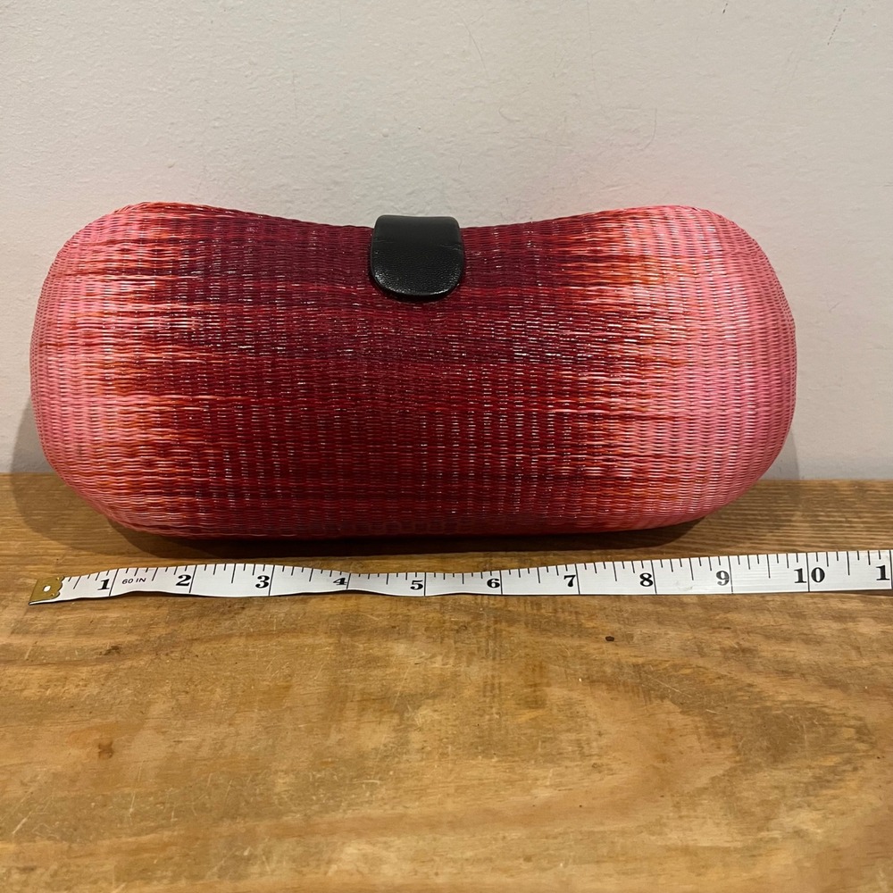 Le sac VTG Woven Clutch Bag Pink Red Ombre Chain Strap Unique Purse straw rattan - Picture 7 of 8